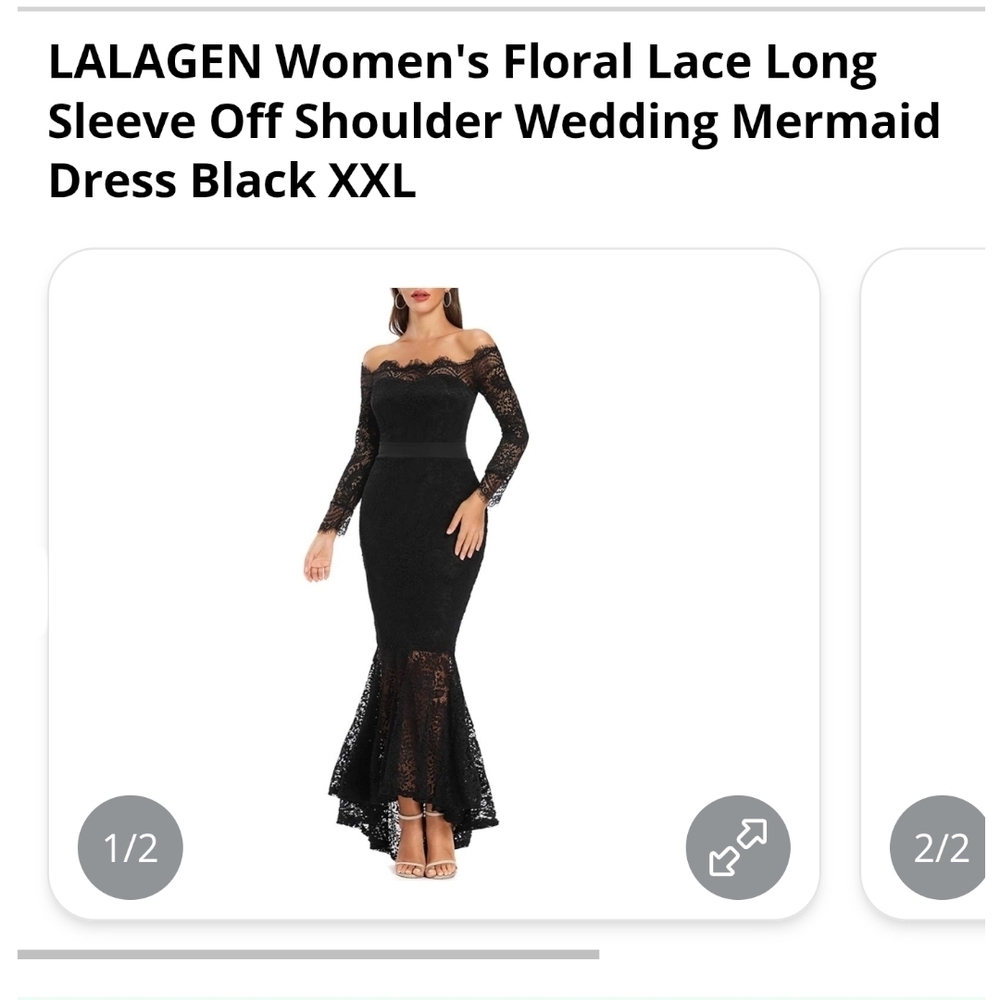 LALAGEN - XXL Floral Lace Long Sleeve Off Shoulder Mermaid Dress Black - Picture 8 of 13